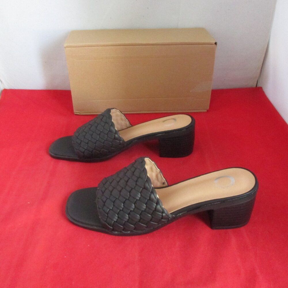 JOURNEE COLLECTION Fylicia Woven Block Heel Slide Sandals US Size 8 -Black #1023